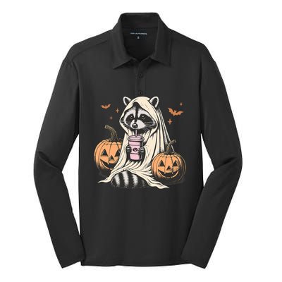 Cute Ghost Pumpkin Halloween Raccoon Costume Raccoon Lovers Silk Touch Performance Long Sleeve Polo