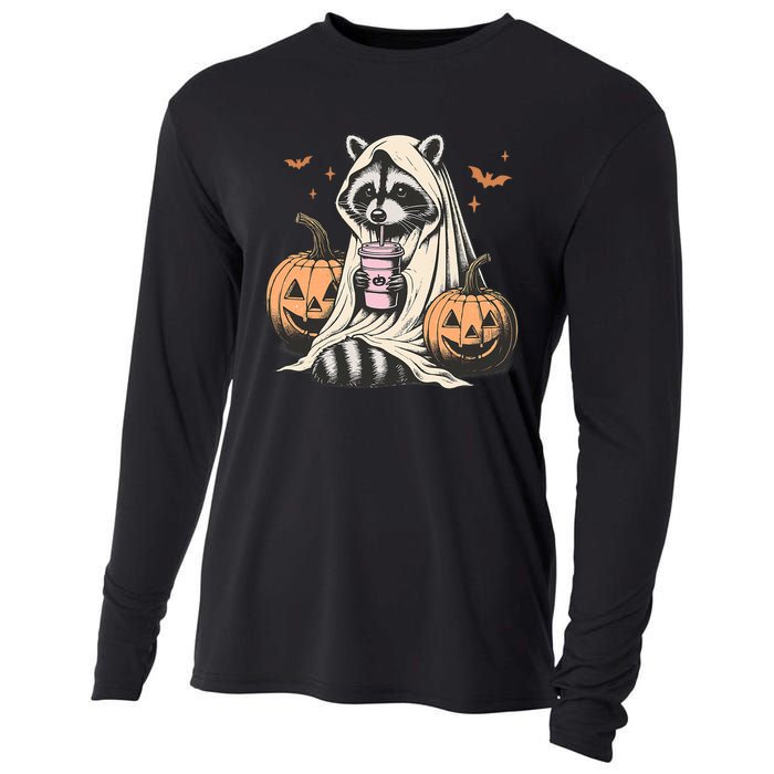 Cute Ghost Pumpkin Halloween Raccoon Costume Raccoon Lovers Cooling Performance Long Sleeve Crew