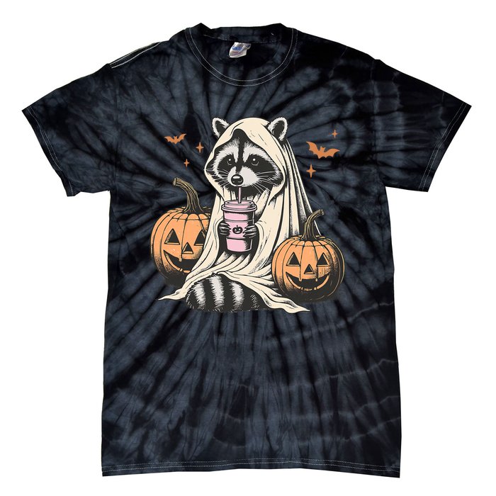 Cute Ghost Pumpkin Halloween Raccoon Costume Raccoon Lovers Tie-Dye T-Shirt