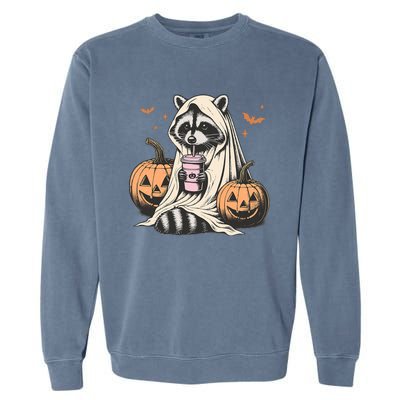 Cute Ghost Pumpkin Halloween Raccoon Costume Raccoon Lovers Garment-Dyed Sweatshirt