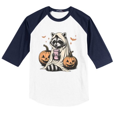 Cute Ghost Pumpkin Halloween Raccoon Costume Raccoon Lovers Baseball Sleeve Shirt