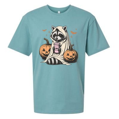 Cute Ghost Pumpkin Halloween Raccoon Costume Raccoon Lovers Sueded Cloud Jersey T-Shirt