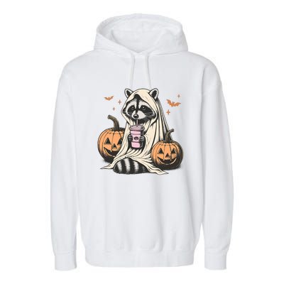 Cute Ghost Pumpkin Halloween Raccoon Costume Raccoon Lovers Garment-Dyed Fleece Hoodie