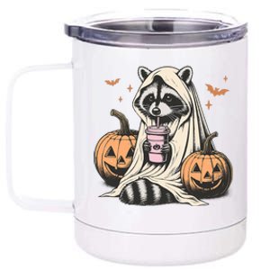 Cute Ghost Pumpkin Halloween Raccoon Costume Raccoon Lovers 12 oz Stainless Steel Tumbler Cup