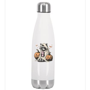 Cute Ghost Pumpkin Halloween Raccoon Costume Raccoon Lovers Stainless Steel Insulated Water Bottle