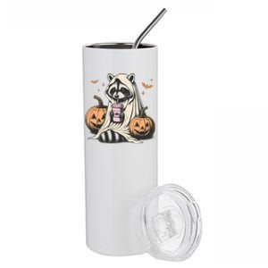 Cute Ghost Pumpkin Halloween Raccoon Costume Raccoon Lovers Stainless Steel Tumbler