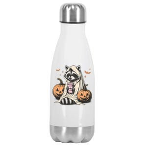 Cute Ghost Pumpkin Halloween Raccoon Costume Raccoon Lovers Stainless Steel Insulated Water Bottle