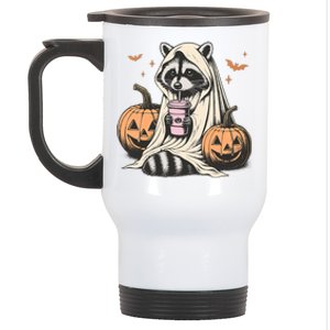 Cute Ghost Pumpkin Halloween Raccoon Costume Raccoon Lovers Stainless Steel Travel Mug