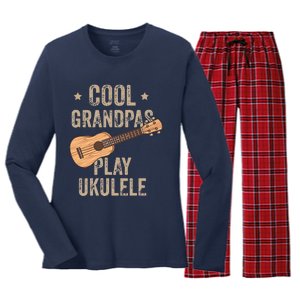 Cool Grandpas Play Ukulele Ukulele Music Guitar Women's Long Sleeve Flannel Pajama Set 