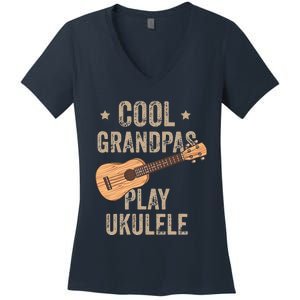 Cool Grandpas Play Ukulele Ukulele Music Guitar Women's V-Neck T-Shirt