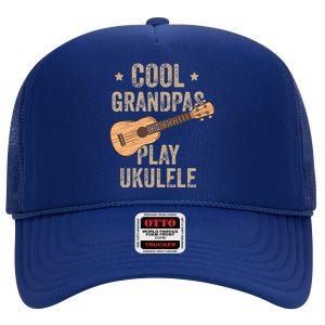 Cool Grandpas Play Ukulele Ukulele Music Guitar High Crown Mesh Back Trucker Hat