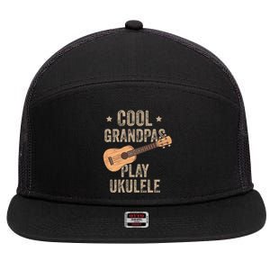 Cool Grandpas Play Ukulele Ukulele Music Guitar 7 Panel Mesh Trucker Snapback Hat