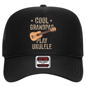 Cool Grandpas Play Ukulele Ukulele Music Guitar High Crown Mesh Back Trucker Hat