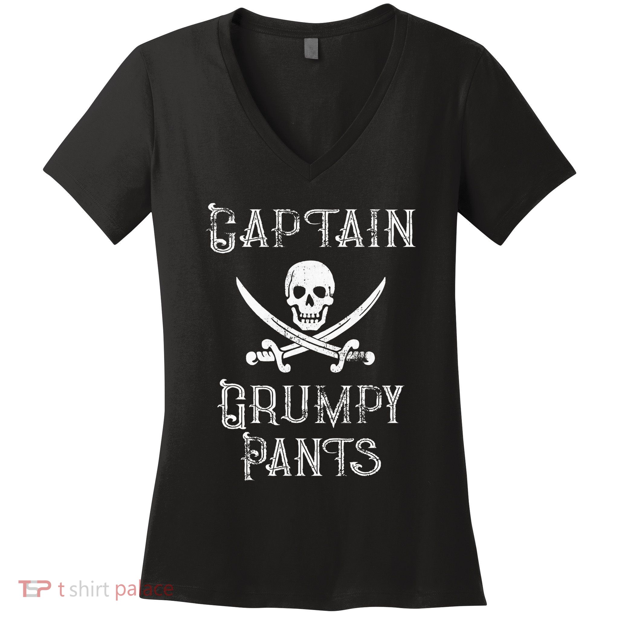 Captain Grumpy Pants Personalized Pirate Pontoon Women's V-Neck T-Shirt