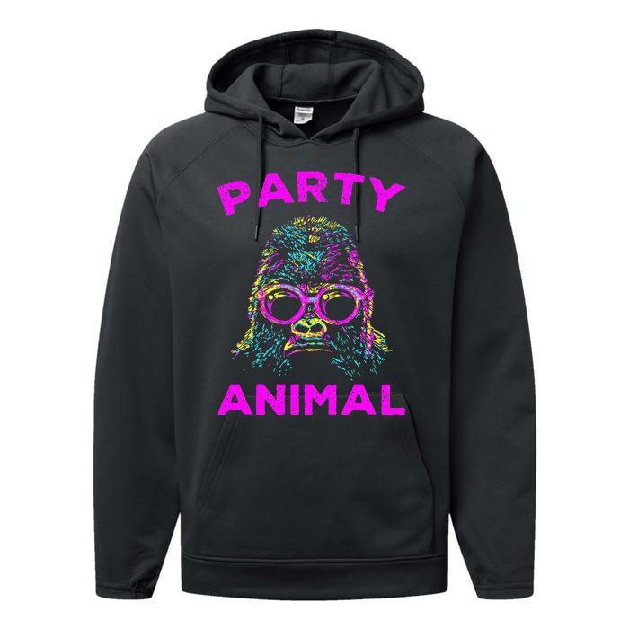 Cute Gorilla Party Animal Lover Colorful Monkey Performance Fleece Hoodie