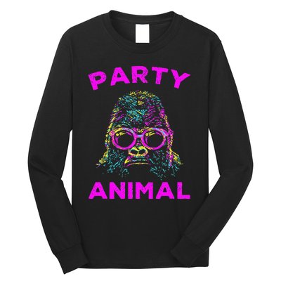 Cute Gorilla Party Animal Lover Colorful Monkey Long Sleeve Shirt