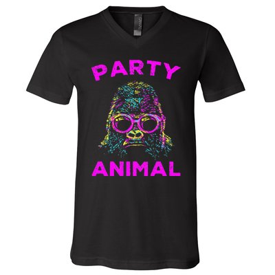 Cute Gorilla Party Animal Lover Colorful Monkey V-Neck T-Shirt