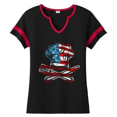 Culinary Gangster Pastry Chef Cooking Culinary USA Flag Ladies Halftime Notch Neck Tee