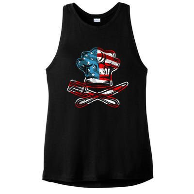 Culinary Gangster Pastry Chef Cooking Culinary USA Flag Ladies PosiCharge Tri-Blend Wicking Tank