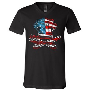 Culinary Gangster Pastry Chef Cooking Culinary USA Flag V-Neck T-Shirt