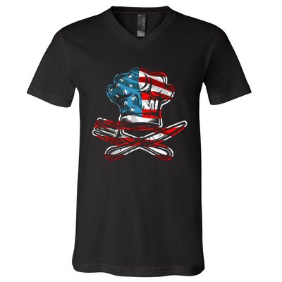 Culinary Gangster Pastry Chef Cooking Culinary USA Flag V-Neck T-Shirt