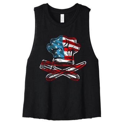 Culinary Gangster Pastry Chef Cooking Culinary USA Flag Women's Racerback Cropped Tank