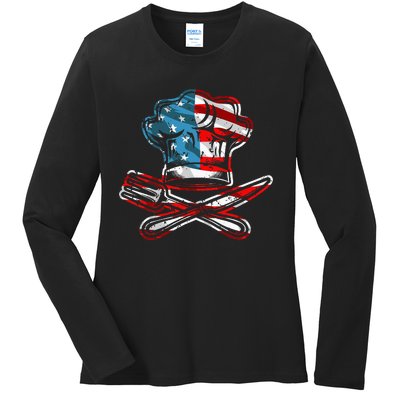 Culinary Gangster Pastry Chef Cooking Culinary USA Flag Ladies Long Sleeve Shirt