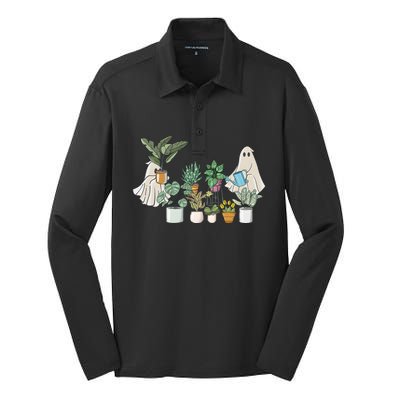 Cute Ghost Plant Lady Ghost Halloween Silk Touch Performance Long Sleeve Polo