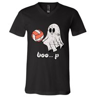 Cute Ghost Playing Volleyball Sport Player Halloween Costume V-Neck T-Shirt