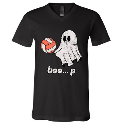 Cute Ghost Playing Volleyball Sport Player Halloween Costume V-Neck T-Shirt