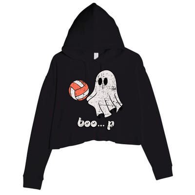 Cute Ghost Playing Volleyball Sport Player Halloween Costume Crop Fleece Hoodie