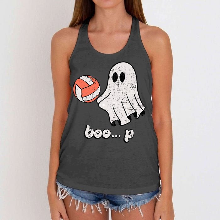 Cute Ghost Playing Volleyball Sport Player Halloween Costume Women's Knotted Racerback Tank