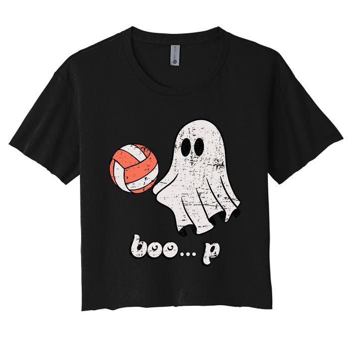 Cute Ghost Playing Volleyball Sport Player Halloween Costume Women's Crop Top Tee