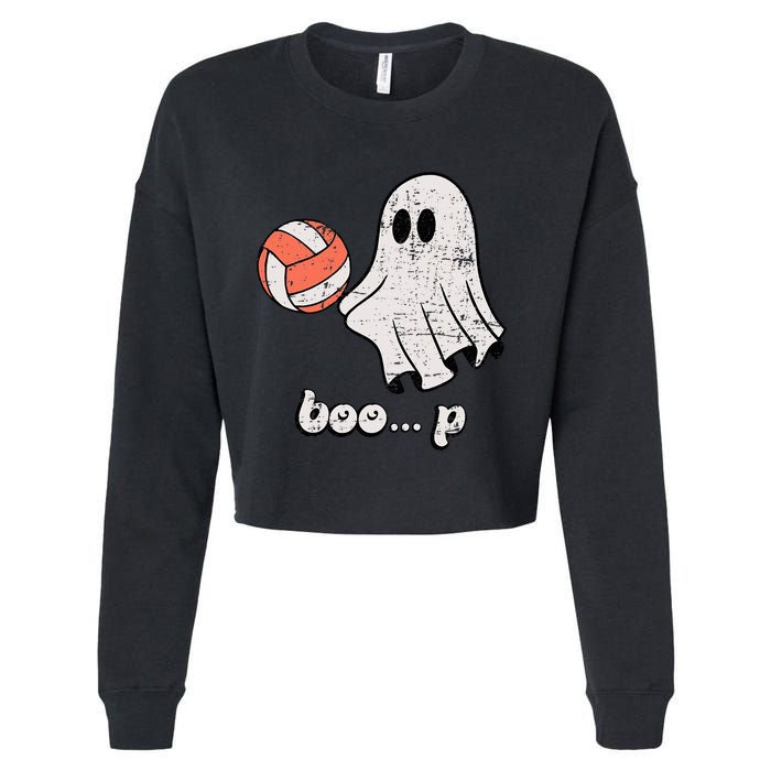 Cute Ghost Playing Volleyball Sport Player Halloween Costume Cropped Pullover Crew