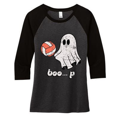 Cute Ghost Playing Volleyball Sport Player Halloween Costume Women's Tri-Blend 3/4-Sleeve Raglan Shirt