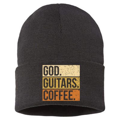 Christian Guitar Player Guitarist I God Guitars Coffee Sustainable Knit Beanie