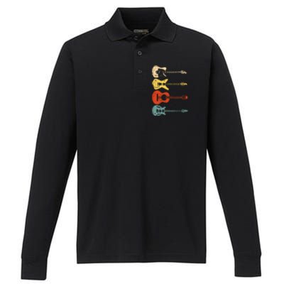 Cool Guitar Players Art Vintage Acoustic Guitarist Performance Long Sleeve Polo