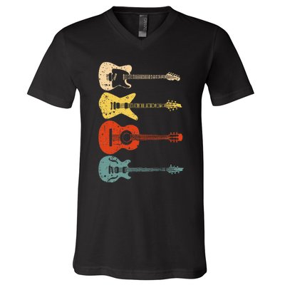 Cool Guitar Players Art Vintage Acoustic Guitarist V-Neck T-Shirt