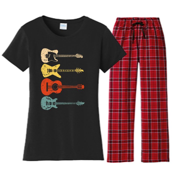 Cool Guitar Players Art Vintage Acoustic Guitarist Women's Flannel Pajama Set