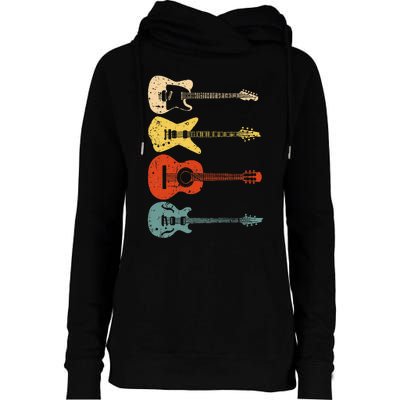 Cool Guitar Players Art Vintage Acoustic Guitarist Womens Funnel Neck Pullover Hood