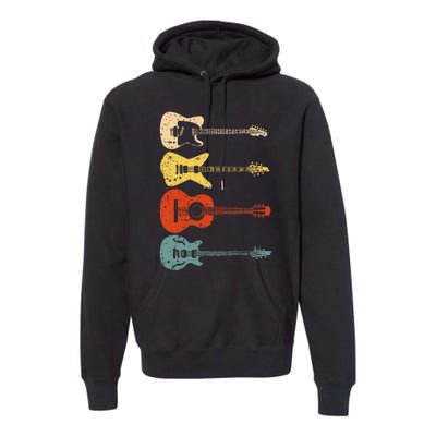 Cool Guitar Players Art Vintage Acoustic Guitarist Premium Hoodie