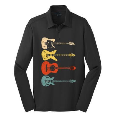 Cool Guitar Players Art Vintage Acoustic Guitarist Silk Touch Performance Long Sleeve Polo