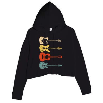 Cool Guitar Players Art Vintage Acoustic Guitarist Crop Fleece Hoodie