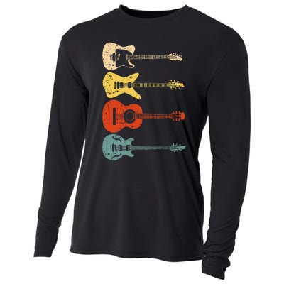 Cool Guitar Players Art Vintage Acoustic Guitarist Cooling Performance Long Sleeve Crew