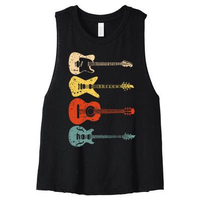 Cool Guitar Players Art Vintage Acoustic Guitarist Women's Racerback Cropped Tank