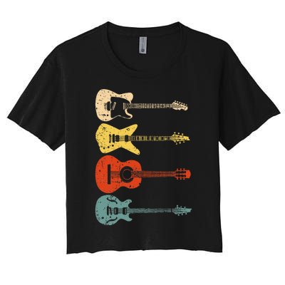 Cool Guitar Players Art Vintage Acoustic Guitarist Women's Crop Top Tee