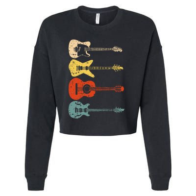 Cool Guitar Players Art Vintage Acoustic Guitarist Cropped Pullover Crew