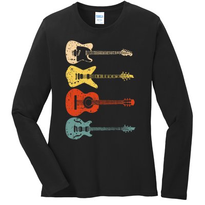 Cool Guitar Players Art Vintage Acoustic Guitarist Ladies Long Sleeve Shirt