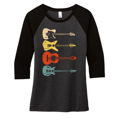 Cool Guitar Players Art Vintage Acoustic Guitarist Women's Tri-Blend 3/4-Sleeve Raglan Shirt