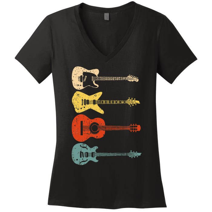 Cool Guitar Players Art Vintage Acoustic Guitarist Women's V-Neck T-Shirt